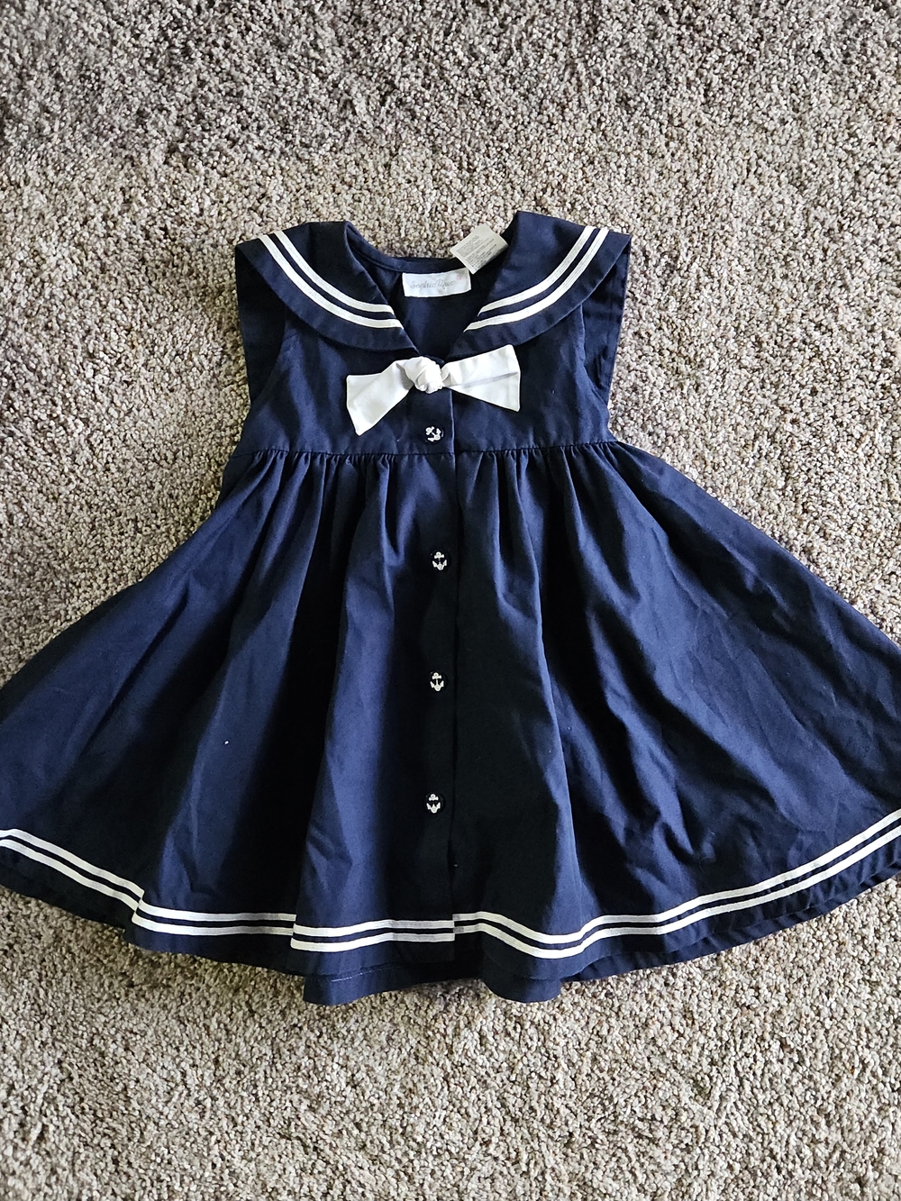 Navy Sailor-Inspired Girls Dress with White Bow